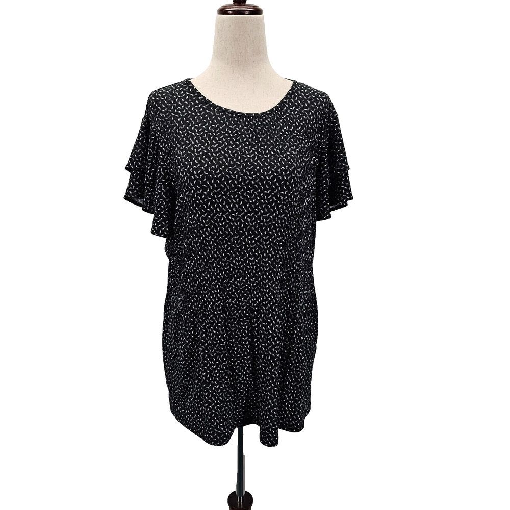 Adrianna Papell Womens Blouse Size M Black Top Flutter Sleeve Work Career‎ EUC